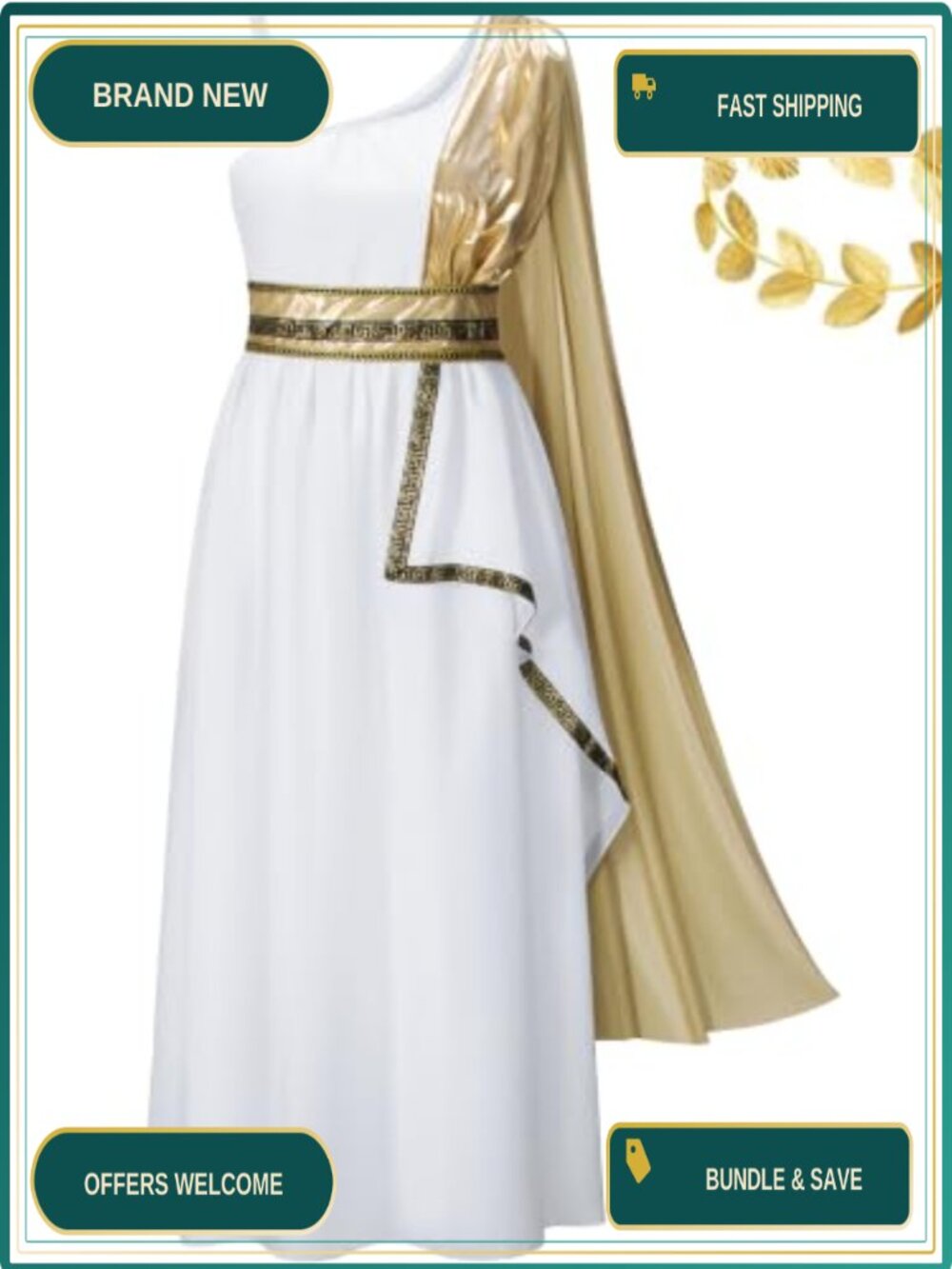 Women's Greek Toga Costume with Headdress Ancient Rome Cosplay Halloween
